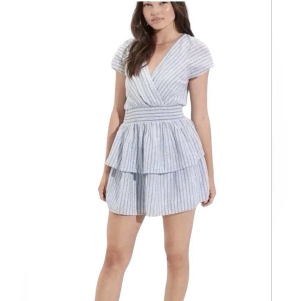 American Eagle Dress Womens Xs Linen Blend Tiered Smocked Garden Party Coastal